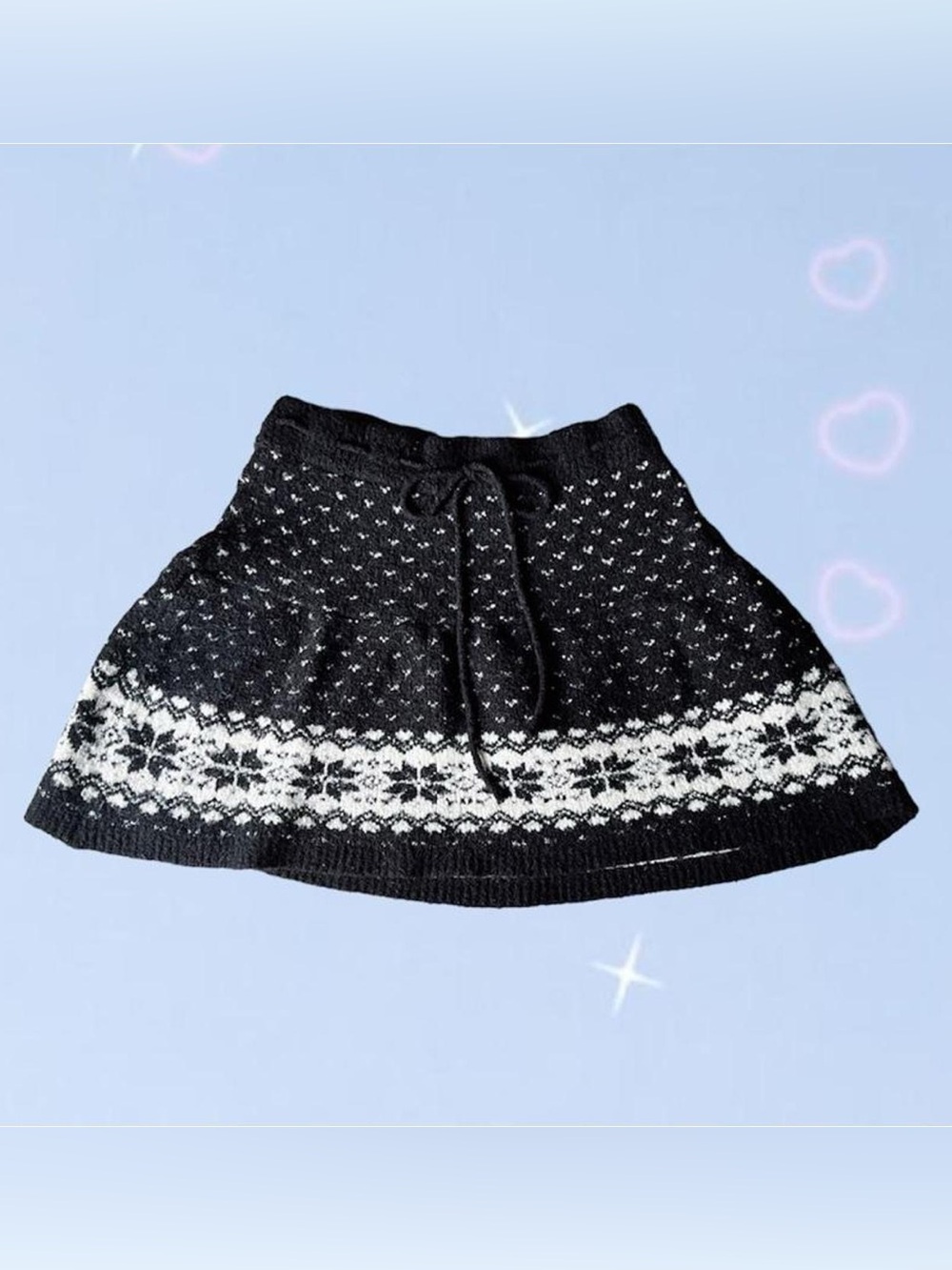 Grey Snowflake Knit Skirt with Drawstring